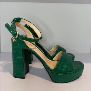 Guess Platform Block Heels Faux Alligator Green